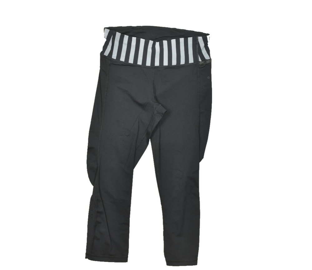 Lululemon Women's Black Striped Waistband Capri Skinny Leggings Size 4 Gym